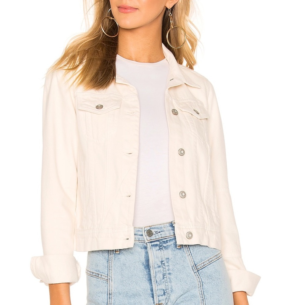 Free People Rumors Denim Jacket in Ivory Size XS